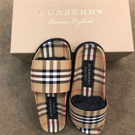 burberry flip flops men's|men's burberry leather slide shoes.